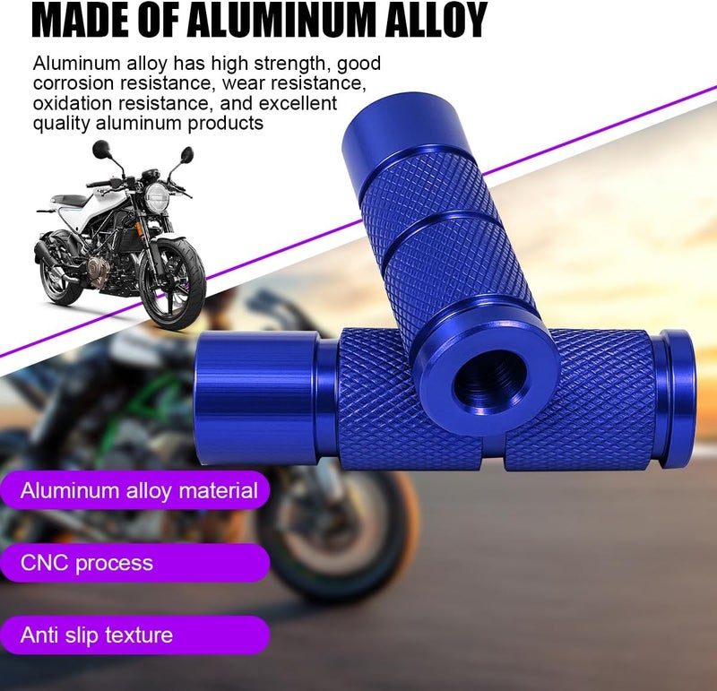 Sandfren 2PCS Motorcycle Foot Pegs, Aluminum M8 CNC Motorbikes Passenger Pedals Footrests, Motorbicycle Rearsets Footpeg Accessories, Universal for 8mm Install Hole Bicycle Dirt Bike (Blue) - Image 3